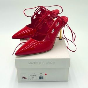 NEW Manolo Blahnik Asfour 90 Lace-Up/Patent-Leather Mules (Size 39.5 IT/9US)